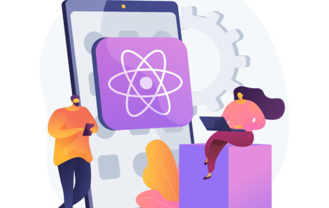 React native mobile app abstract concept vector illustration.